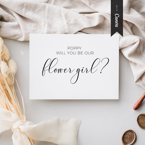 Proposition minimale de demoiselle d'honneur, modèle de carte Canva Will You Be My Flower Girl, imprimable, TÉLÉCHARGEMENT IMMÉDIAT