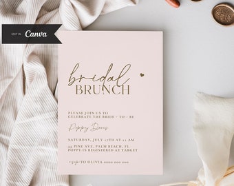Canva Bridal Brunch Invitation, Minimal Boho Bridal Shower Invitation, Blush Pink, INSTANT DOWNLOAD