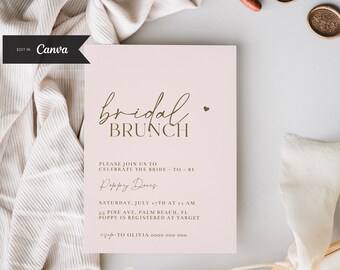 Szablon zaproszenia na brunch ślubny w stylu boho, w kolorze pudrowego różu (DO POBRANIA NATYCHMIAST)