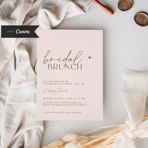 Canva Bridal Brunch Invitation, Minimal Boho Bridal Shower Invitation, Blush Pink, INSTANT DOWNLOAD