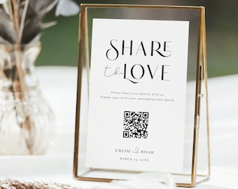 Wedding QR Code Sign Template, Modern Luxe Photo Sharing (Instant Download)