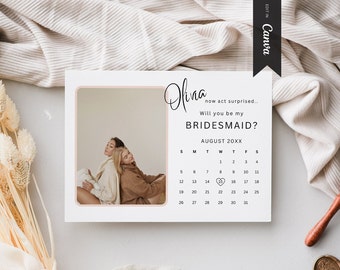 Photo Calendar Bridesmaid Proposal Card, Canva Maid Of Honor Proposal, Will You Be My Bridesmaid, Printable, INSTANT DOWNLOAD