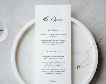 Modern Menu Cards Template, Printable Wedding Menu, Elegant Menu Card Template, 3 Sizes Included, Instant Download