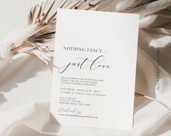 Minimal Elopement Announcement Template, Nothing Fancy Just Love, Photo Wedding Reception, Instant Download