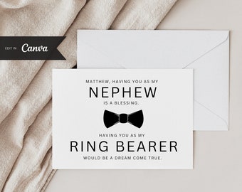 Nephew Ring Bearer Proposal Card Template, CANVA Template, Will You Be Our Ring Bearer Card, INSTANT DOWNLOAD