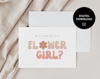 Groovy Digital Download Flower Girl Proposal Card, Will You Be My Flower Girl Card, INSTANT DOWNLOAD, Ready To Print