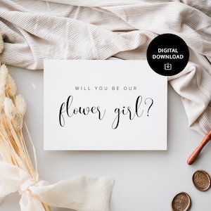 Verspielte Schrift Blumenmädchen Karte, digitaler Download, Will You Be My Flower Girl Karte, SOFORTIGER DOWNLOAD, fertig zum Drucken