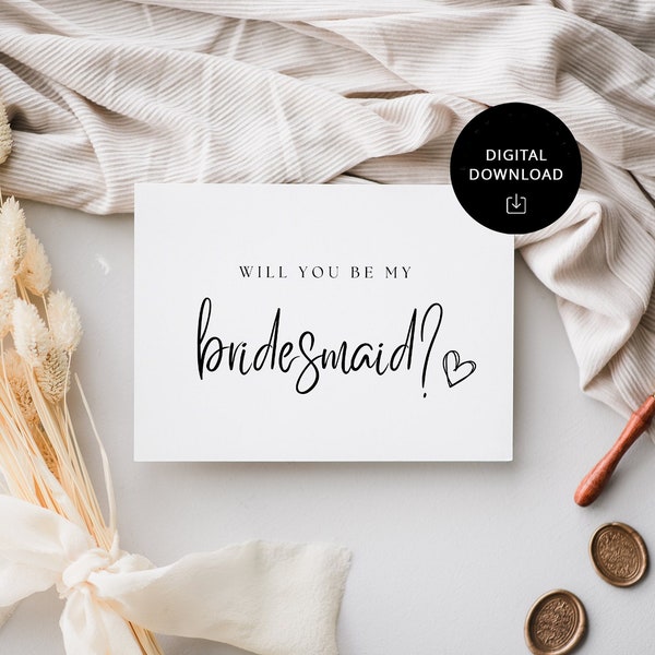 Digital Download Bridesmaid Proposal Card, Will You Be My Bridesmaid  Card, INSTANT DOWNLOAD, Ready To Print