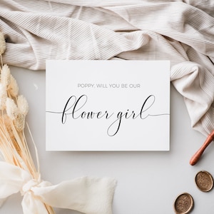 Minimalistisch bloemenmeisje voorstel, Canva Will You Be My Flower Girl kaartsjabloon, afdrukbaar, INSTANT DOWNLOAD