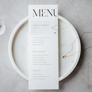 Conjunto mínimo de plantillas de menú y tarjeta de lugar, plantilla de menú de boda de Canva, etiqueta de tarjeta de nombre minimalista, descarga instantánea, #Celine