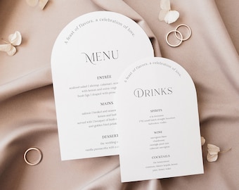 Menú de boda de arco mínimo, plantilla de menú, menú de bebidas de boda, descarga instantánea