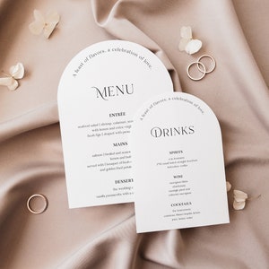 Menu de mariage en arc minimal, modèle de menu, menu de boissons de mariage, modèle de toile, téléchargement immédiat
