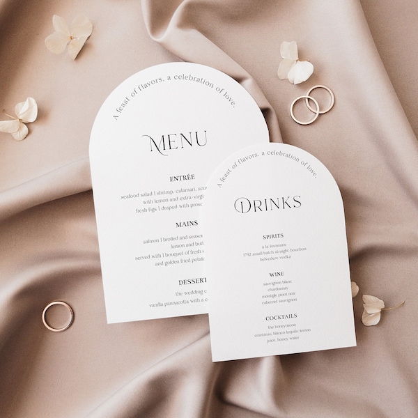 Menu de mariage arc minimal, modèle de menu, menu de boissons de mariage, téléchargement immédiat