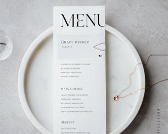 Minimalist Wedding Menu Template Set, Elegant Place Cards (Canva Editable, Instant Download)