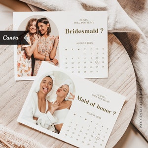 Carte de proposition de demoiselle d'honneur Canva, serez-vous ma demoiselle d'honneur, modèle de calendrier, imprimable, TÉLÉCHARGEMENT IMMÉDIAT