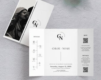 Modern Initials Wedding Invitation Template, Minimalist Gatefold, Canva (Instant Download)