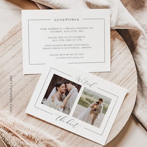 Elegant Photo Elopement Announcement Template, We Tied the Knot, Wedding Reception, Instant Download