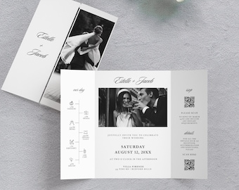 Modern Trifold Wedding Photo Invitation Template: Canva Gatefold Design (Instant Download