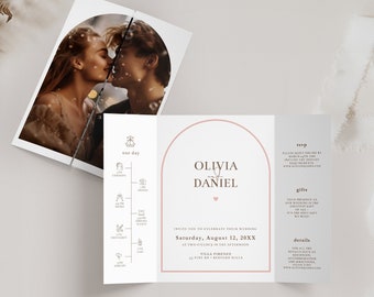 Bogen-Gatefold-Hochzeitseinladungsvorlage, Canva-Foto-Gatefold-Gatefold-Einladung mit Symbolen, SOFORTIGER DOWNLOAD