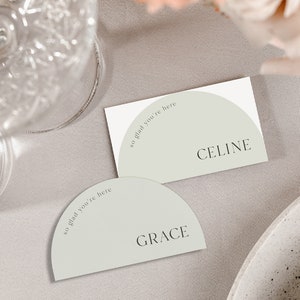 Sage Green Wedding Place Cards Template, Arch Place Card Template, Instant Download image 1