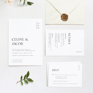 Minimalist Wedding Invitation Set Template, Canva Modern Invite Suite, Details, RSVP, INSTANT DOWNLOAD, #Celine
