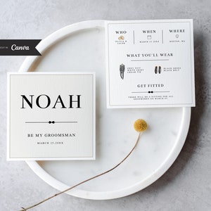 Square Groomsmen Proposal & Info Card Template, Canva Template, Groomsman + Best Man Details, INSTANT DOWNLOAD
