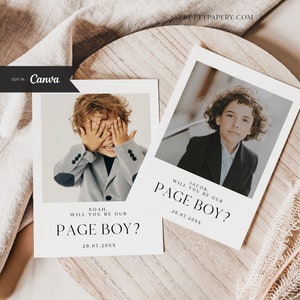 Minimal Foto Page Boy Vorschlag Kartenvorlage, Canva Vorlage, werden Sie unsere Page Boy Karte sein, SOFORTIGER DOWNLOAD