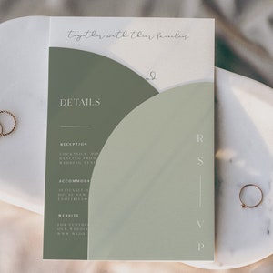 Sage Green Half Arch Wedding Invitation Set Template, Details Card, Rsvp Card, Instant Download image 1