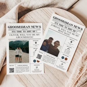Modèle de proposition de garçon d'honneur de journal moderne, il est temps de s'habiller, proposition du meilleur homme Canva, TÉLÉCHARGEMENT IMMÉDIAT