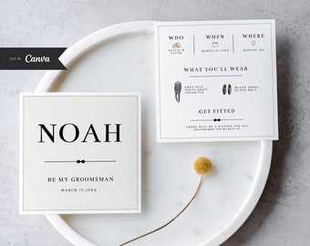 Square Groomsmen Proposal & Info Card Template, Canva Template, Groomsman + Best Man Details, INSTANT DOWNLOAD