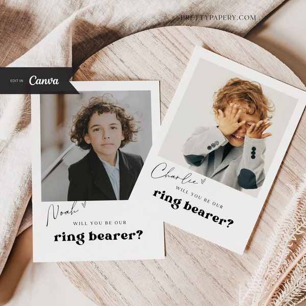 Polaroid Ring Bearer Proposal Card Template, CANVA Template, Will You Be Our Ring Bearer, INSTANT DOWNLOAD