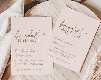 Bridal Brunch Invitation, Minimal Boho Bridal Shower Invitation, Blush Pink, INSTANT DOWNLOAD