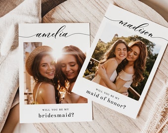 Elegant Photo Bridesmaid Proposal Card, Maid Of Honor Proposal, INSTANT DOWNLOAD