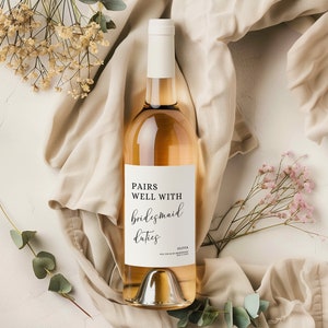 Pairs Well With Bridesmaid Duties Wine Label Template, Canva Bridesmaid Label, Custom Bridesmaid Wine Label, INSTANT DOWNLOAD