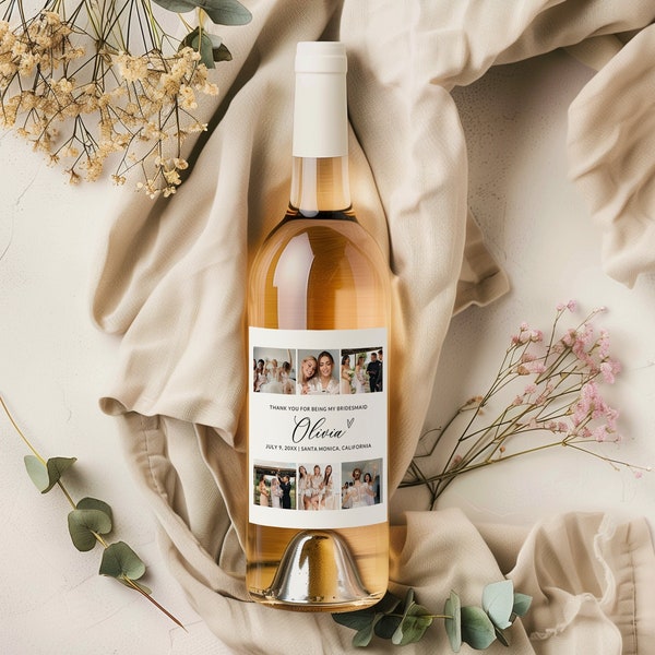 Thank You For Being My Bridesmaid Wine Label Template, Photo Bridesmaid Label, Custom Bridesmaid Wine Label, INSTANT DOWNLOAD