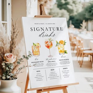 Bearbeitbares Hochzeit Signature Getränke Menü Schild, Bar Menü Vorlage, seine und ihre Getränke, Canva Bar Menü Schild, sofort Download