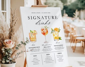 Editable Wedding Signature Drinks Menu, Canva Bar Sign (Instant Download)