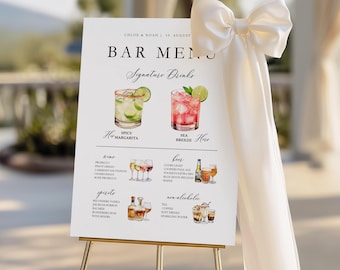 Wedding Bar Sign Template, Signature Drinks Menu, Elegant Design (Instant Download)