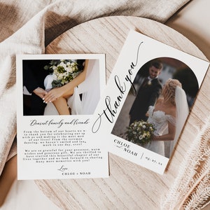 Bogen Hochzeit Foto Dankeskarte, Boho Dankeskarten Sofort Download, doppelseitig, 5 x 7 druckbar #CHLOE