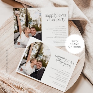 Happily Ever After Party Invite, Photo Reception Party Invitation Canva Template, Instant Download