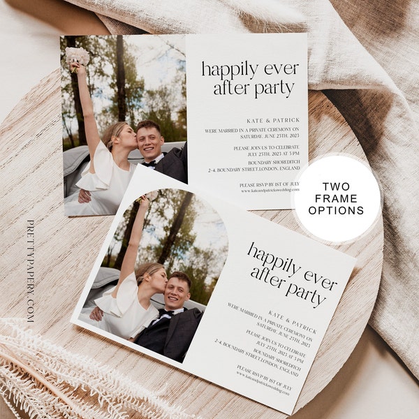 Happily Ever After Party Invite, Photo Reception Party Invitation Template, Instant Download