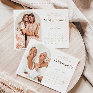 Brautjungfer Vorschlag Karte, Willst du meine Brautjungfer sein, Kalender Canva Vorlage, Printable, INSTANT DOWNLOAD