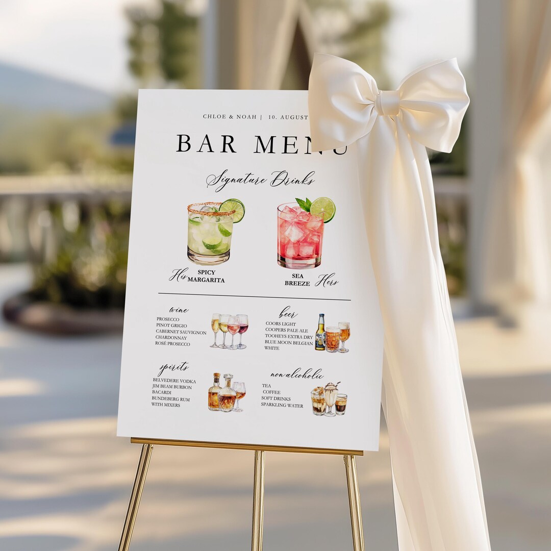 Canva Wedding Bar Sign Template Signature Drinks Menu Sign His and Canva Wedding Bar Sign Template Signature Drinks Menu Sign His and