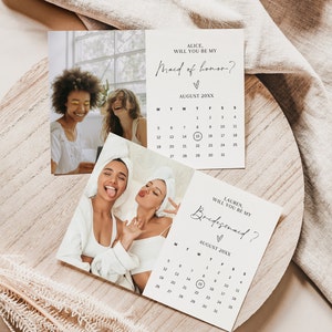 Willst du meine Brautjungfer sein Karte, Brautjungfer Vorschlag Kalender, druckbare Canva Vorlage, SOFORT-DOWNLOAD