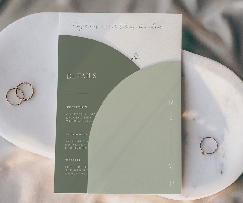 Sage Green Half Arch Wedding Invitation Set Template, Details Card, Rsvp Card, Instant Download image 1