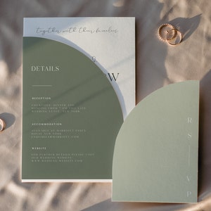 Sage Green Half Arch Wedding Invitation Set Template, Details Card, Rsvp Card, Instant Download image 2