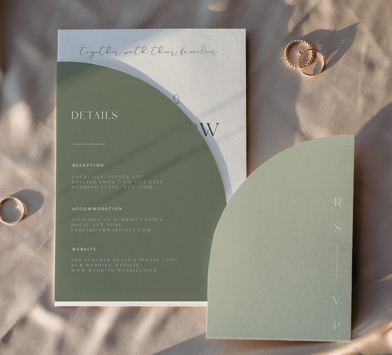 Sage Green Half Arch Wedding Invitation Set Template, Details Card, Rsvp Card, Instant Download image 2