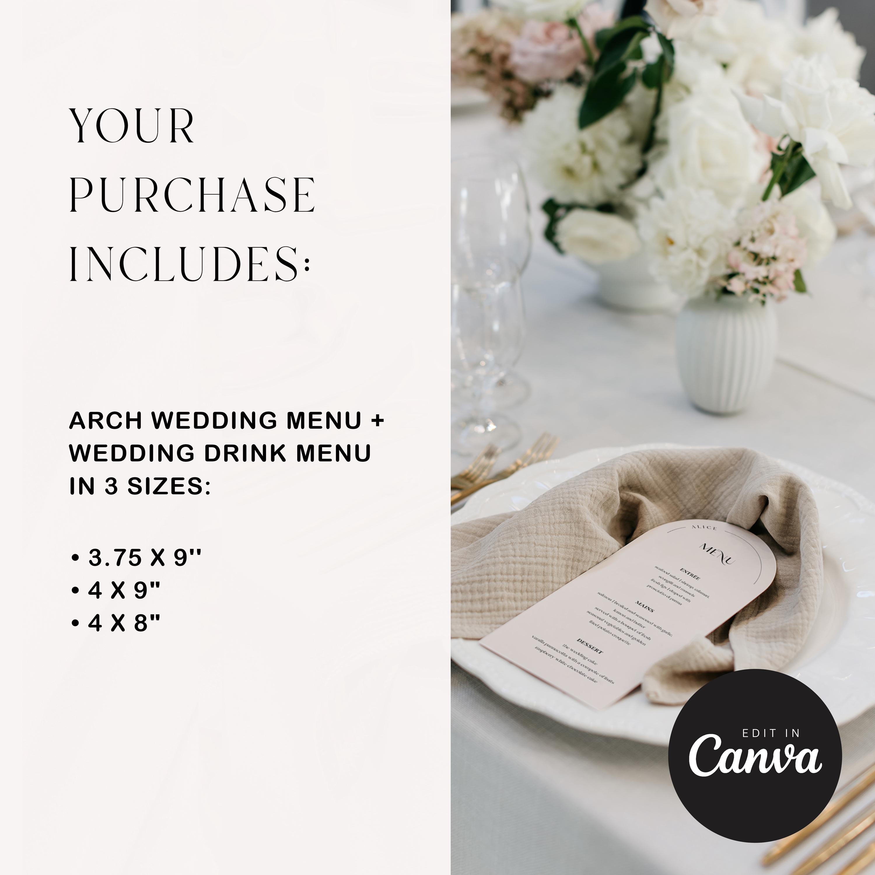 Arch Wedding Menu Template, Modern Minimalist Design (canva Download ...