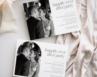 Canva Happily Ever After Party Invite, Photo Reception Party Invitation Template, Instant Download