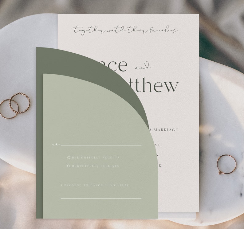 Sage Green Half Arch Wedding Invitation Set Template, Details Card, Rsvp Card, Instant Download image 5